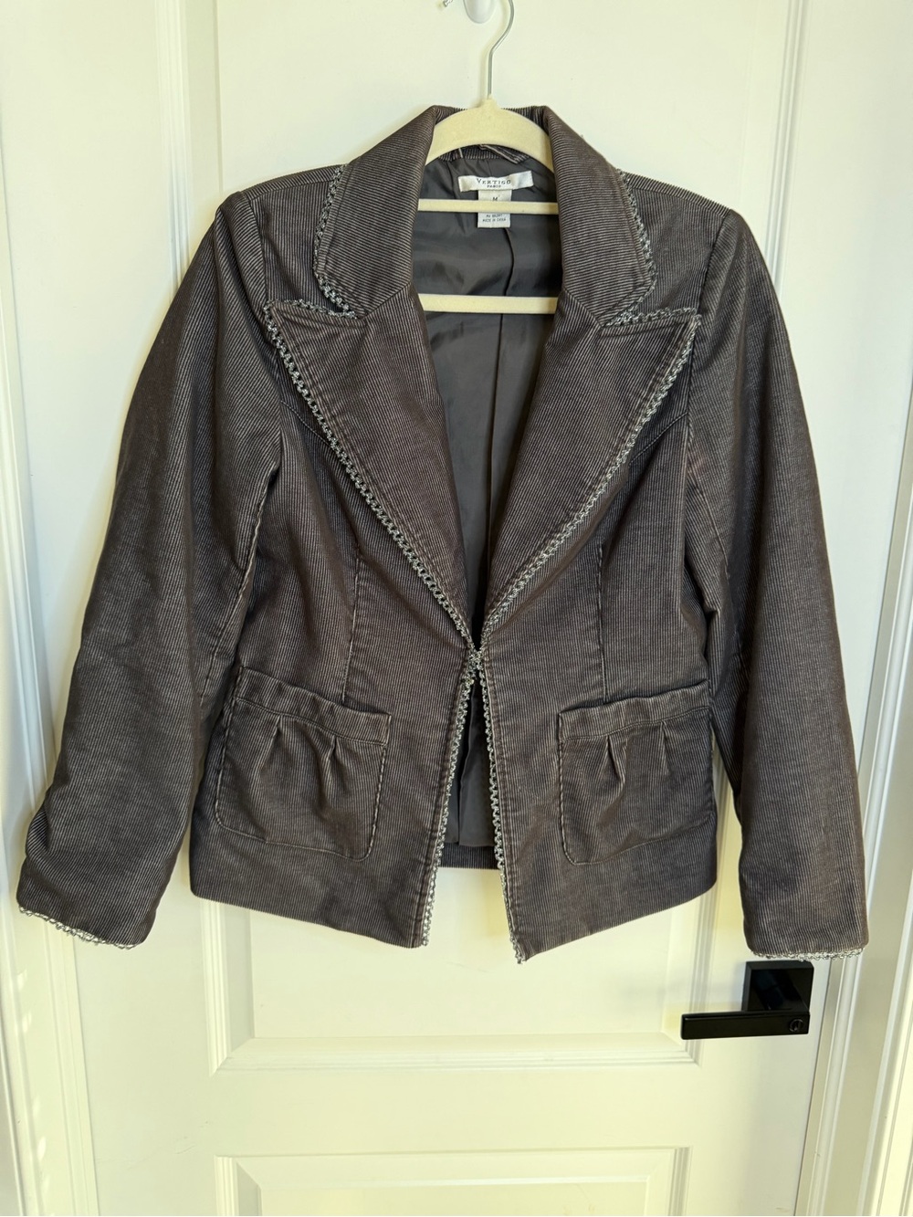 Vertigo Paris Womens Medium Gray Floral Embroidered Blazer Jacket Y2K Boho